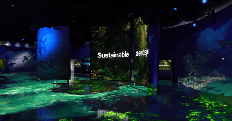 A room full of digital LEDs highlight Boeing technology and the trade show design and digital experiential marketing talents at SPIRO