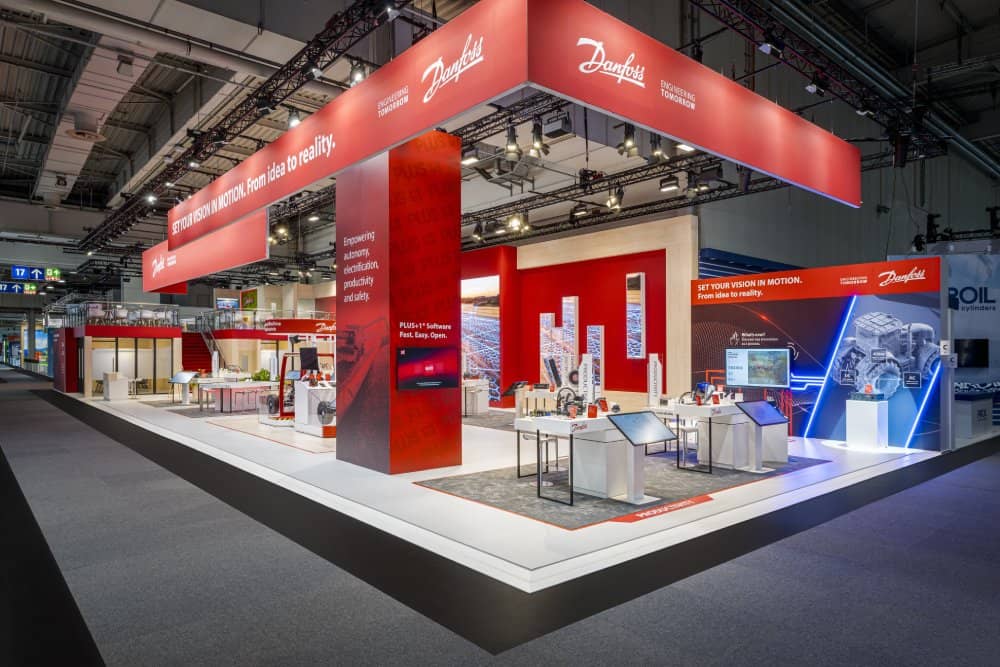 A sprawling Danfoss trade show display showcases high end expo booth design from experiential marketing company SPIRO