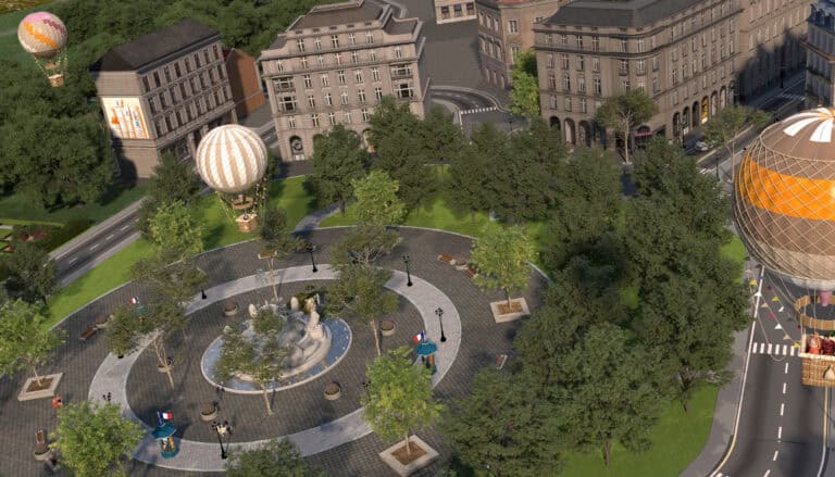 A digital cityscape of a French town highlights experiential marketing agency SPIRO’s MMM marketing and digital experiential designs